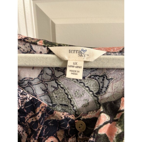 Terra & Sky Womens Blouse Ruffles Floral Top Sz 1X Peasant Boho - Picture 6 of 6